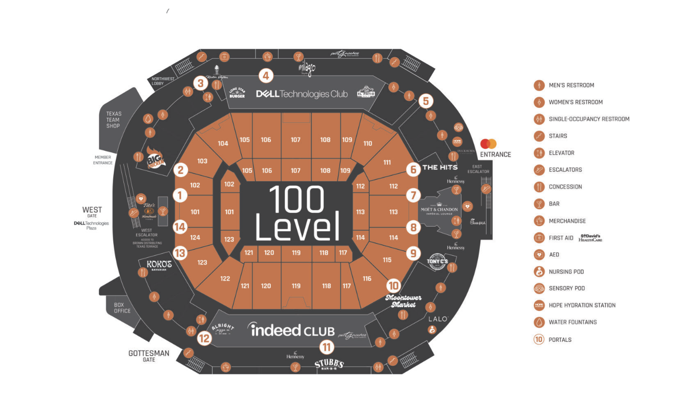 Moody Center 100 Level map