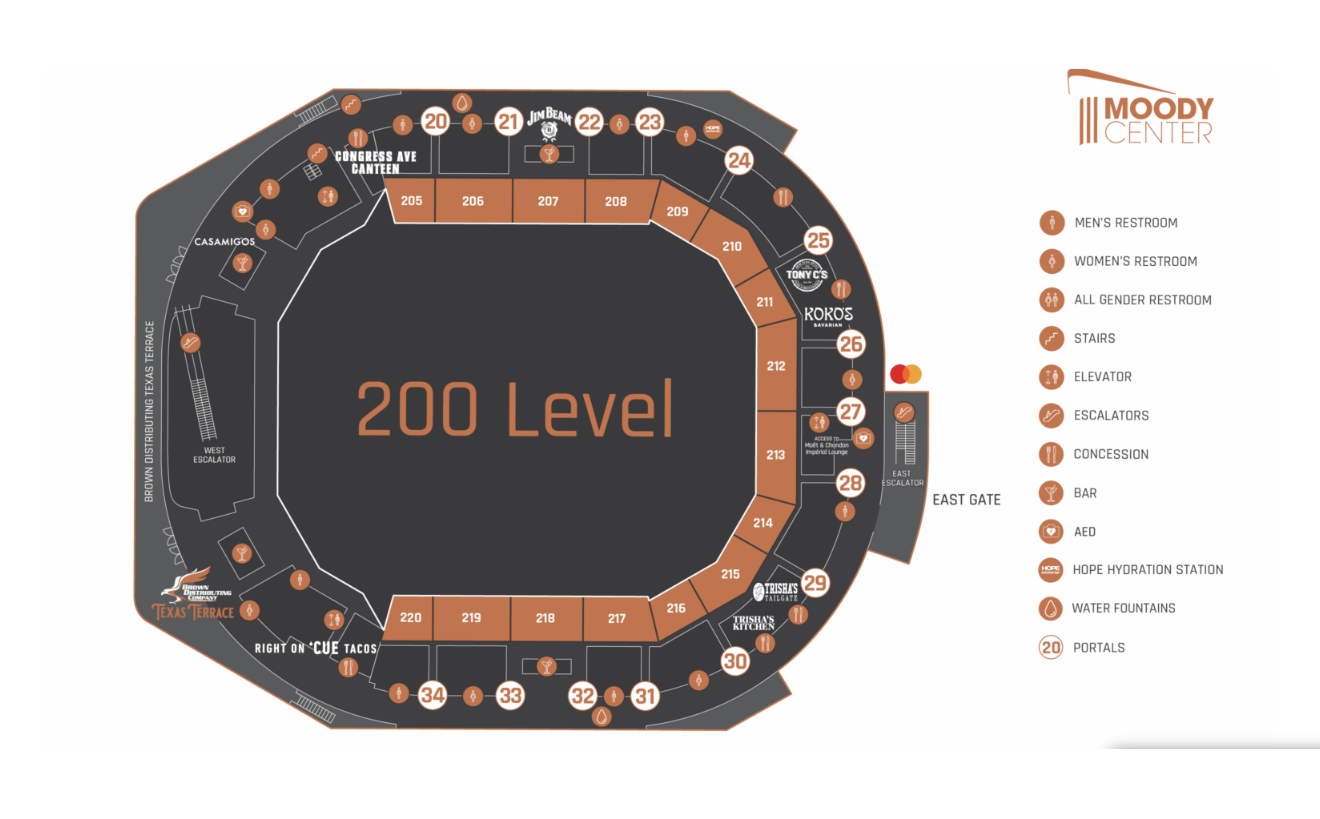 Moody Center 200 Level map